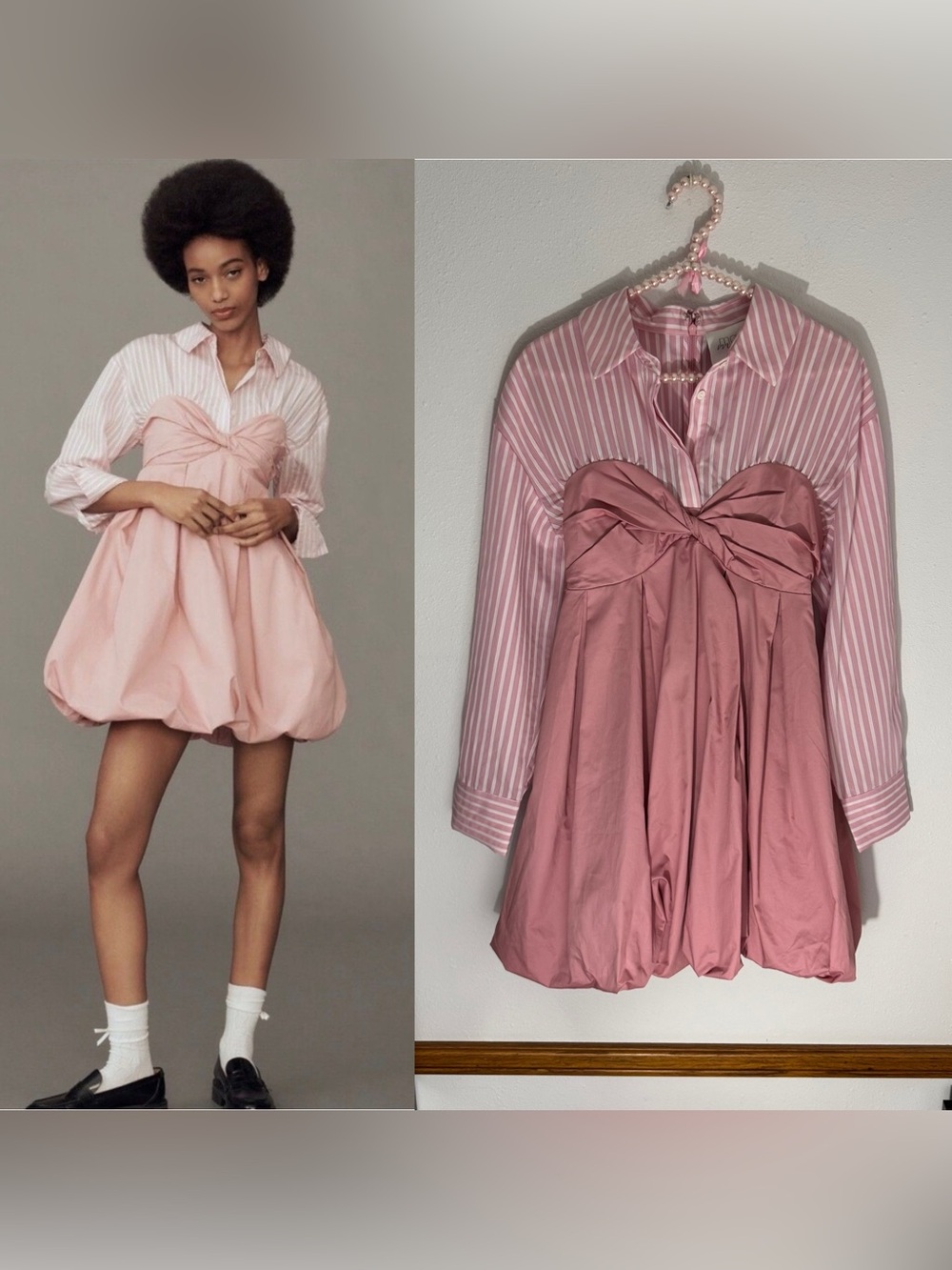 Anthro Mare Mare Twofer Pink striped bubble collared dress size S